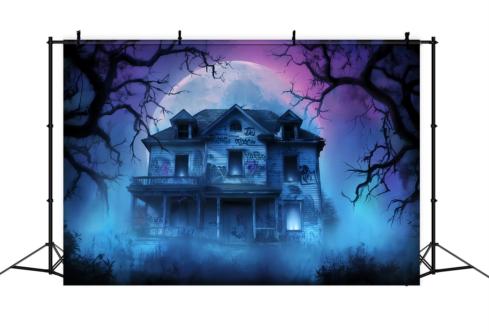 Haunted Mansion Backdrop Abandoned House Fog Night Halloween Backdrop For Photos UK TWW510-24