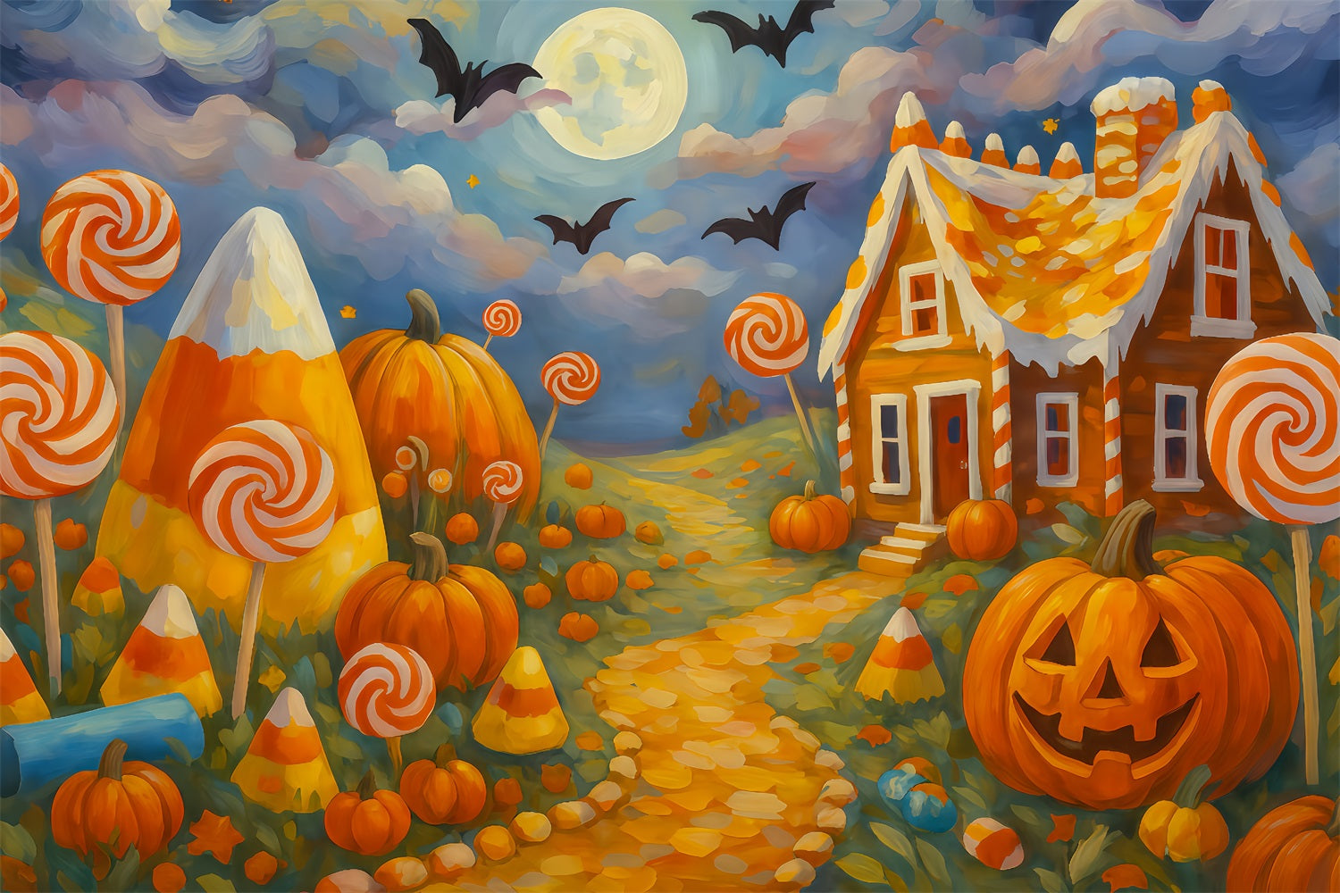 Halloween Color Backdrop Candy Land Pumpkin Path Halloween Backdrops For Photos UK TWW510-26