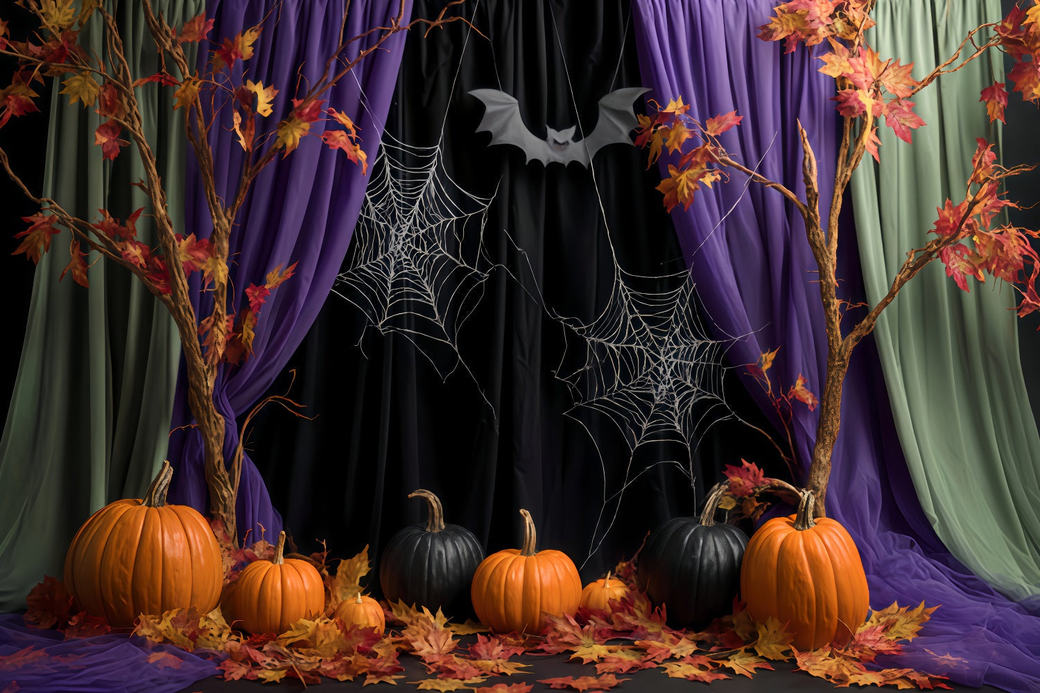 Halloween Spider Backdrop Autumn Curtains Spider Webs Halloween Photo Backdrops UK TWW510-27