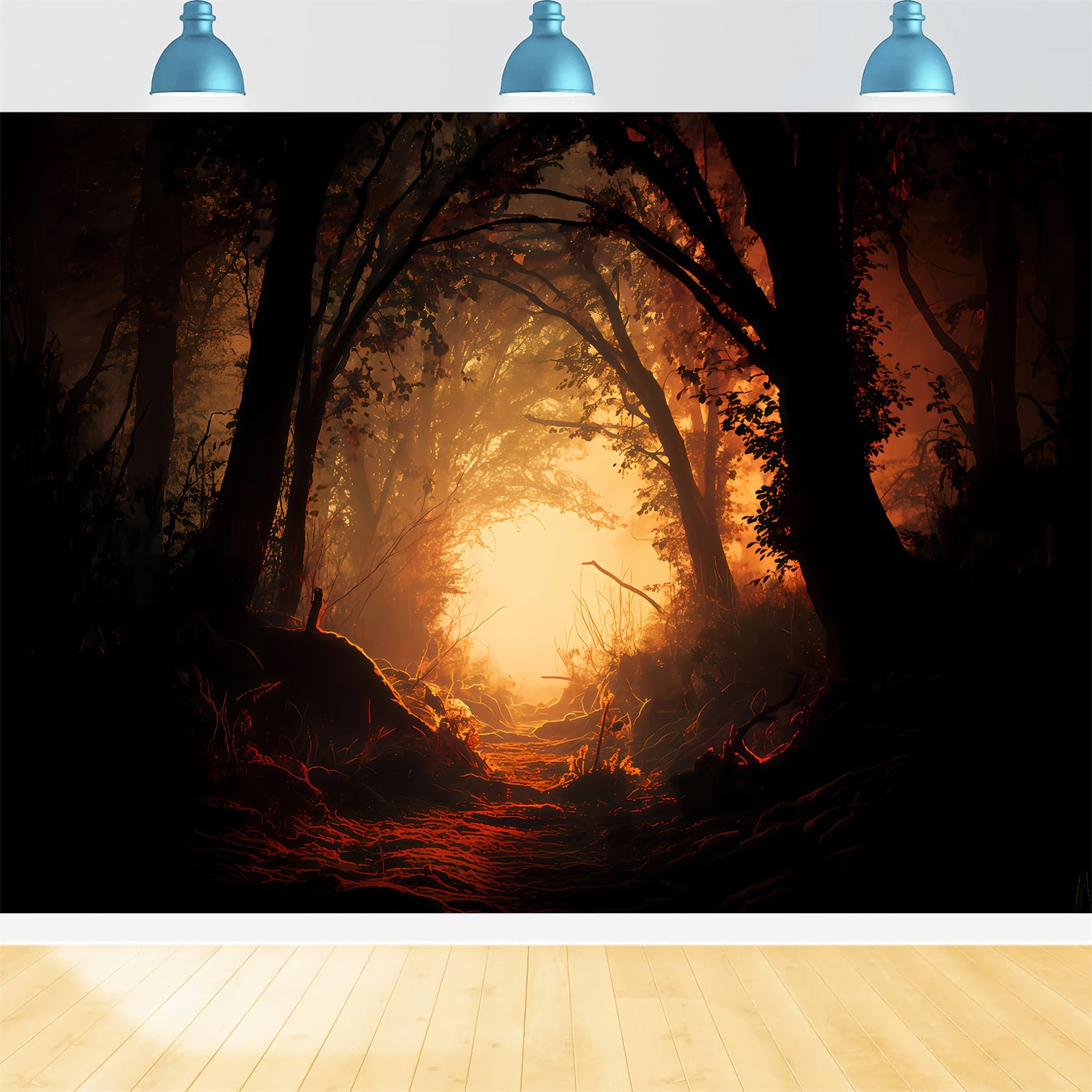 Haunted Forest Backdrop Enchanted Forest Fiery Path Halloween Photography Backdrop UK TWW510-29