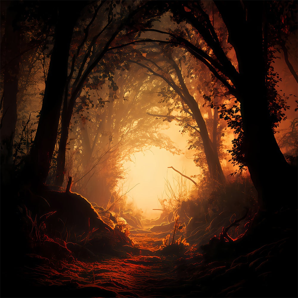Haunted Forest Backdrop Enchanted Forest Fiery Path Halloween Photography Backdrop UK TWW510-29