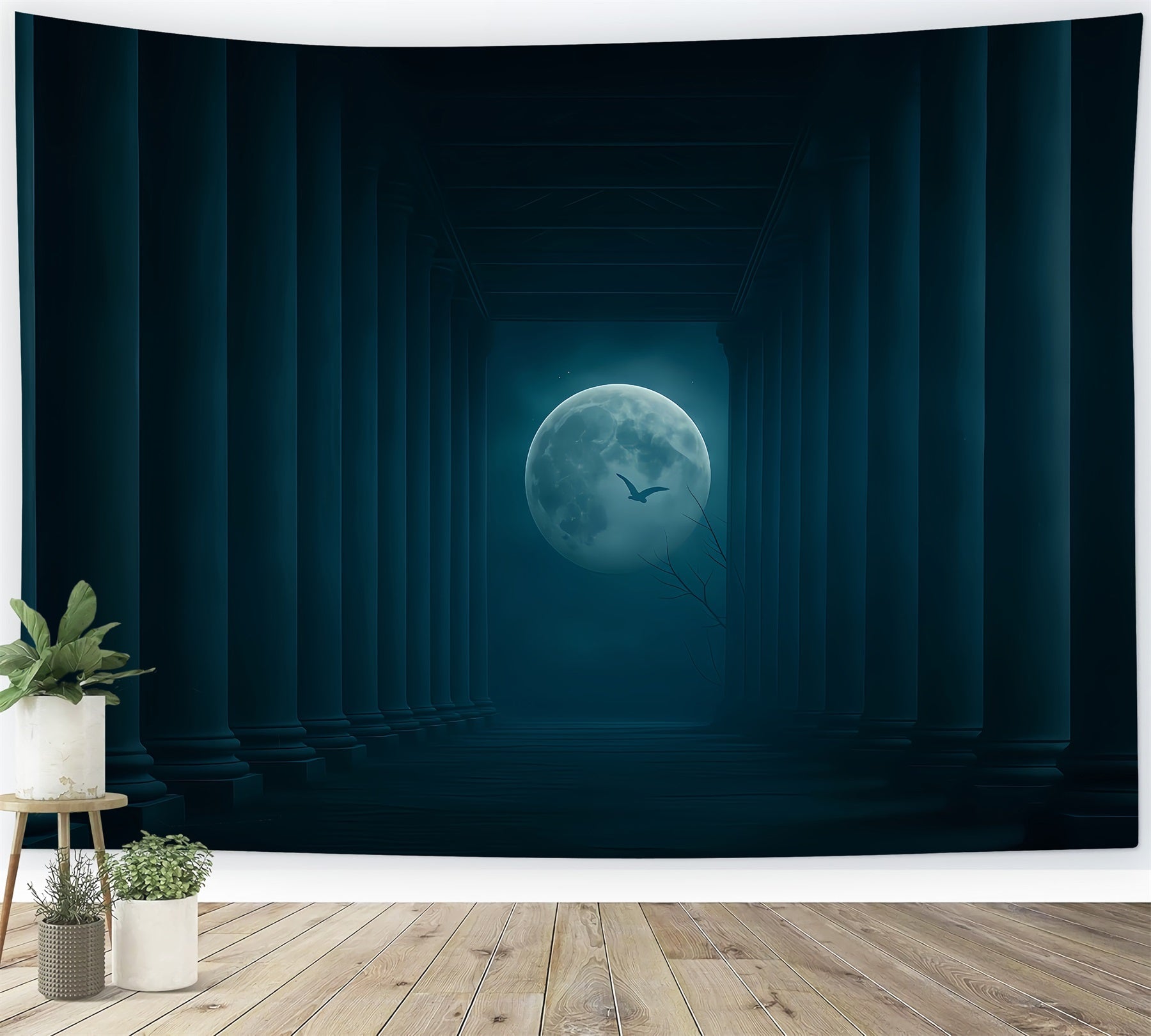 Halloween Moon Backdrop Moonlit Pillars Dark Corridor Halloween Backdrop UK TWW510-31