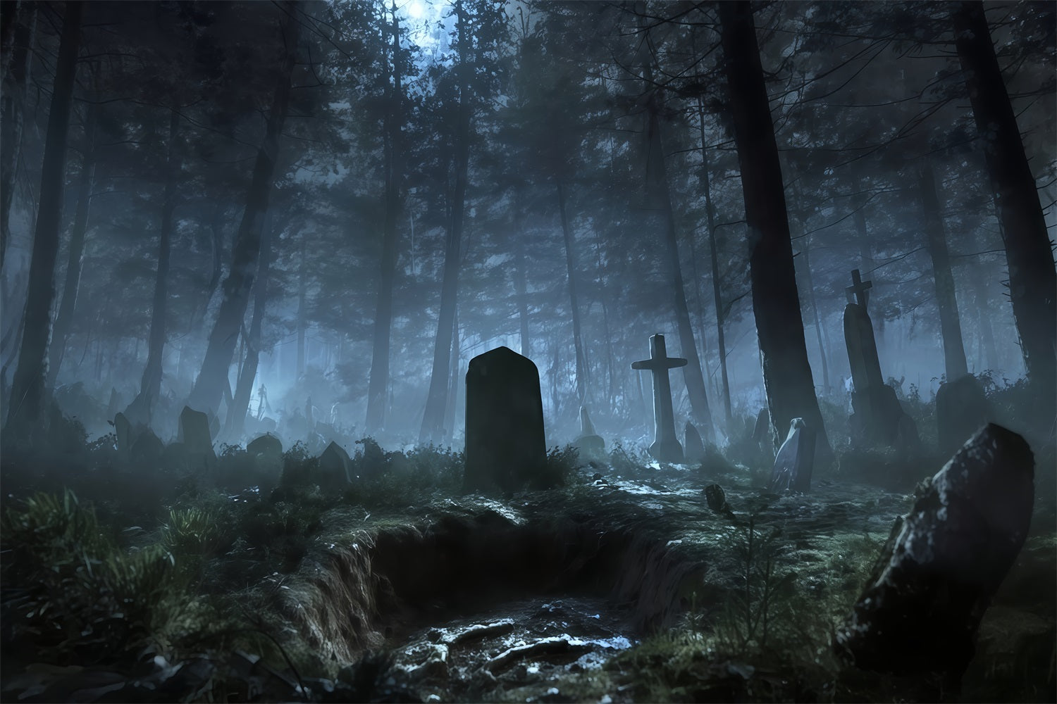 Graveyard Backdrop Backdrop Misty Forest Graveyard Shadows Halloween Backdrop For Photos UK TWW510-34