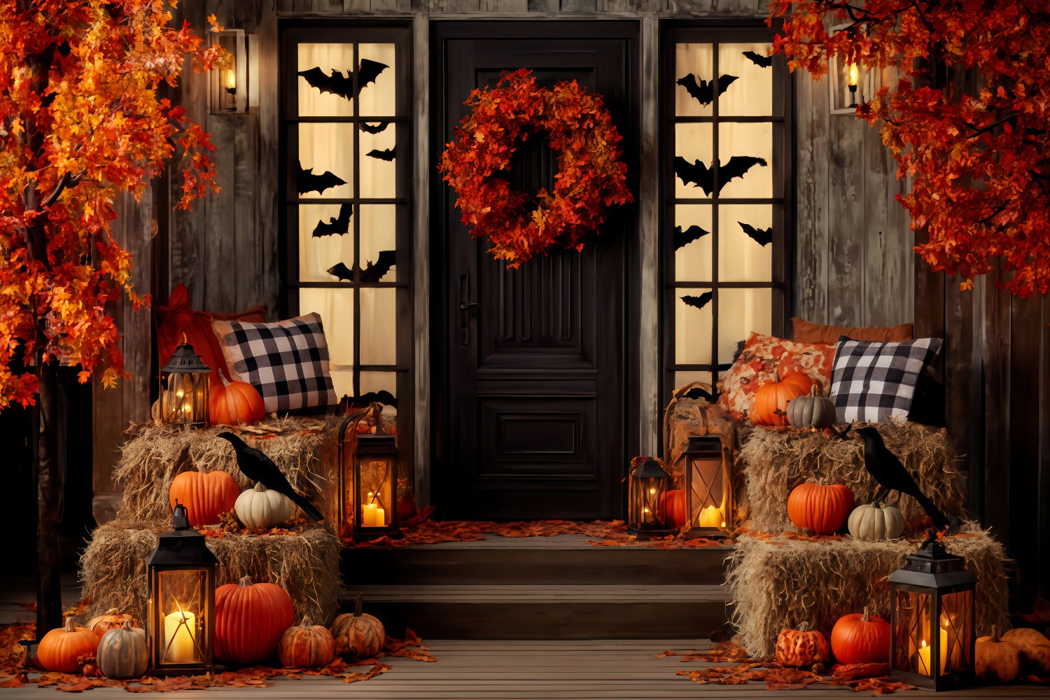 Halloween Backdrop Backdrop Pumpkin Porch Lantern Glow Halloween Backdrops For Photos UK TWW510-36