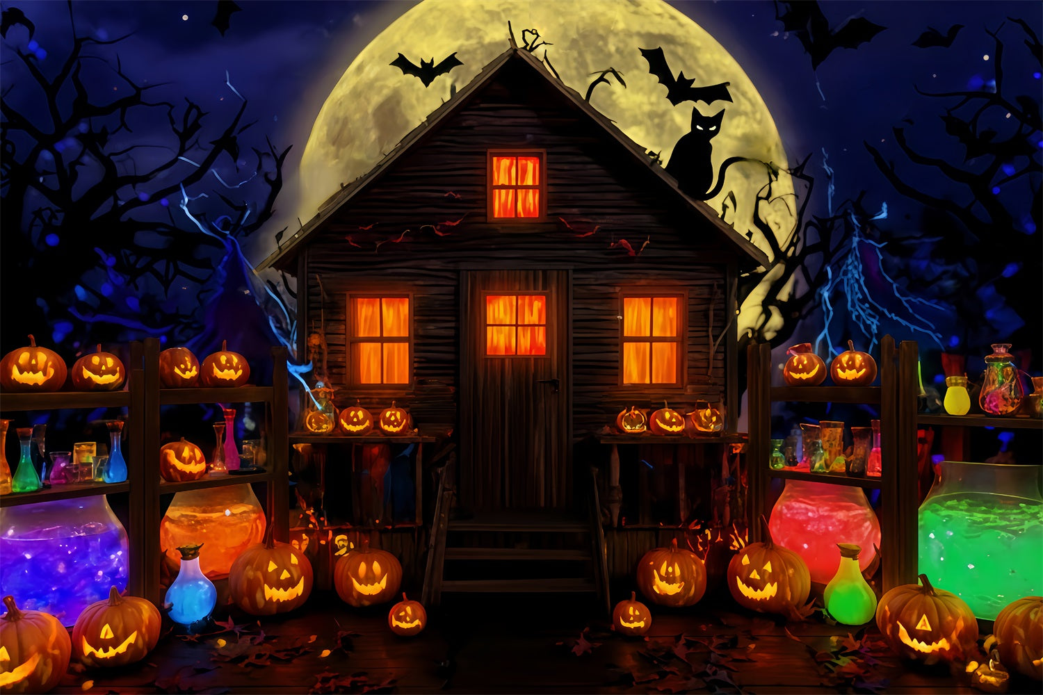 Haunted Mansion Backdrop Potion Shack Moonlight Glow Halloween Photo Backdrops UK TWW510-37