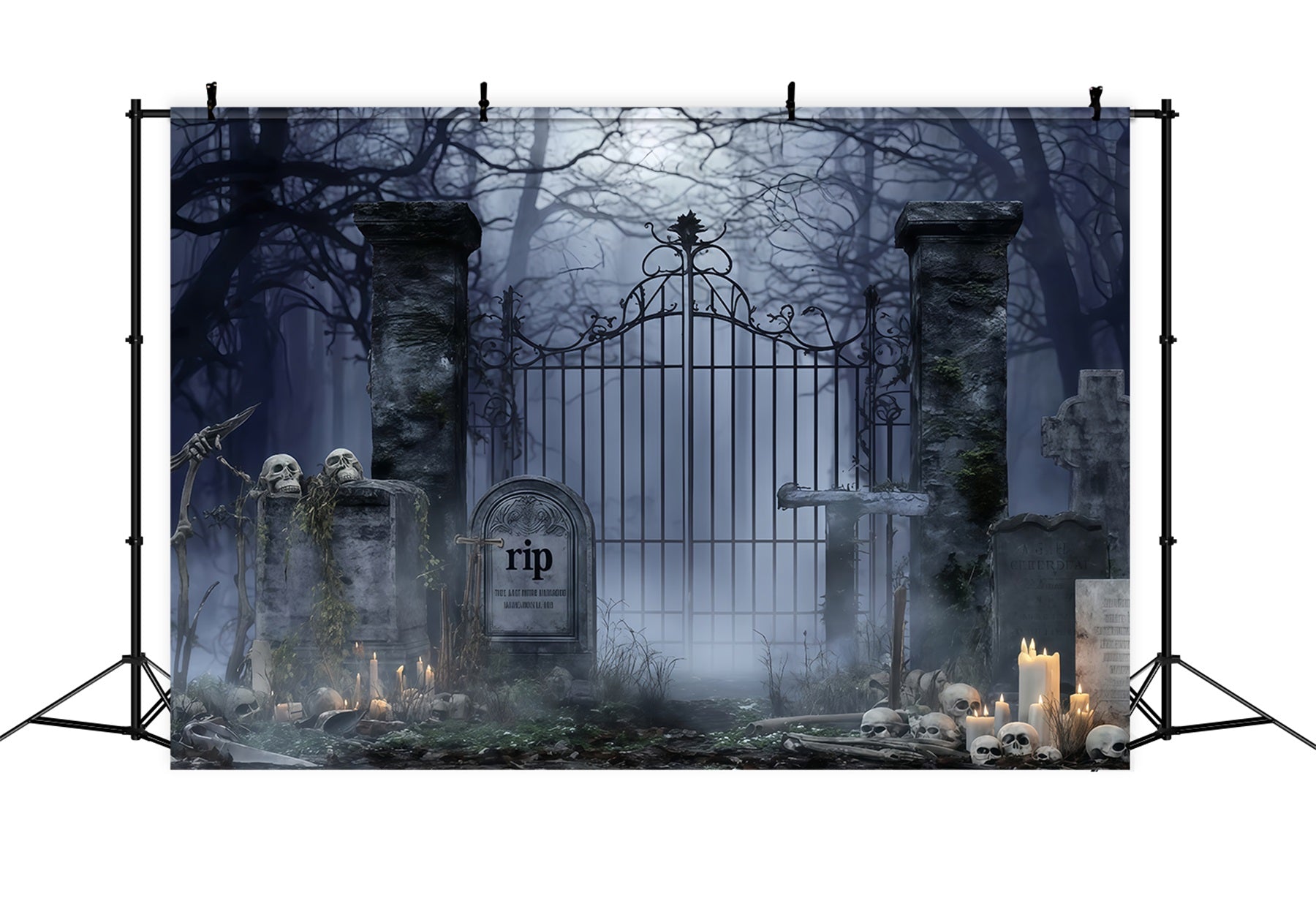 Graveyard Backdrop Spooky Cemetery Candles Halloween Backdrop For Photos UK TWW510-4