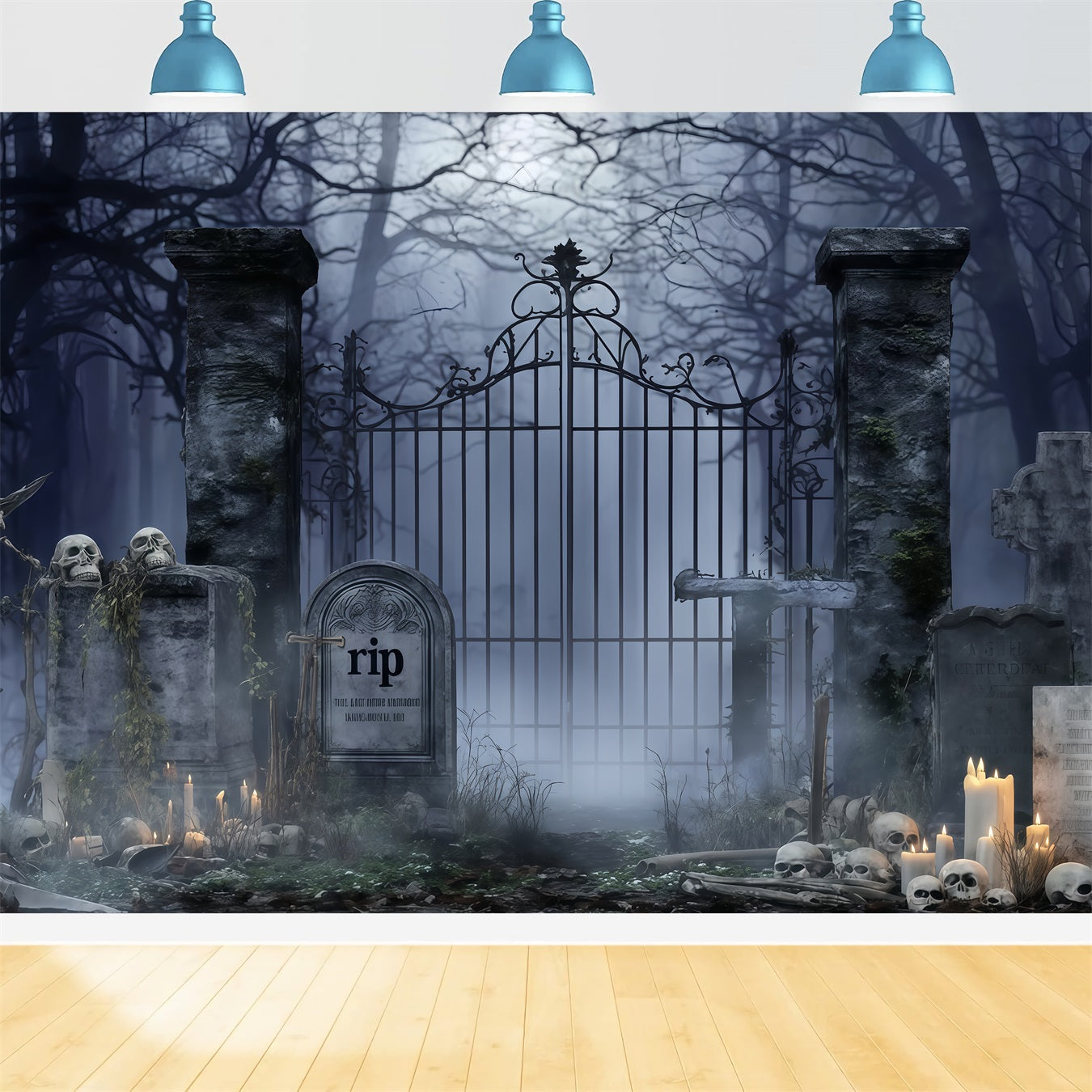 Graveyard Backdrop Spooky Cemetery Candles Halloween Backdrop For Photos UK TWW510-4