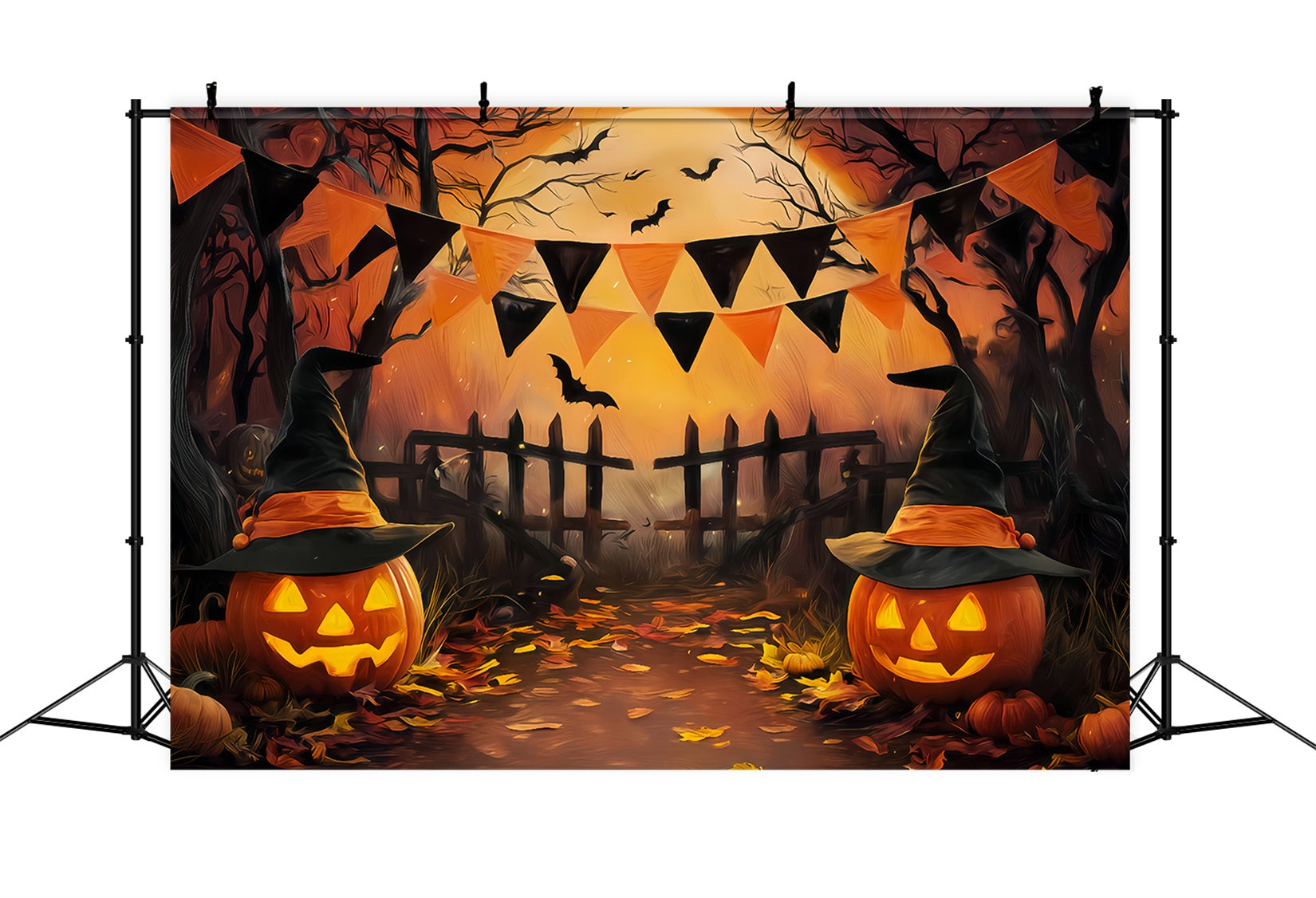 Halloween Color Backdrop Witch Hat Pumpkin Gate Halloween Photo Backdrop UK TWW510-43