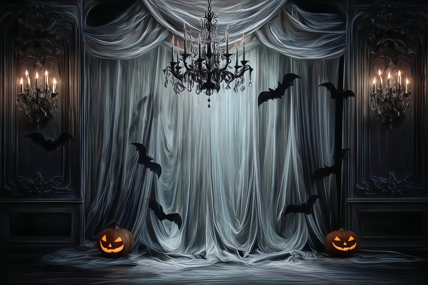 Halloween Color Backdrop Gothic Drapes Bat Glow Halloween Backdrop For Photos UK TWW510-44