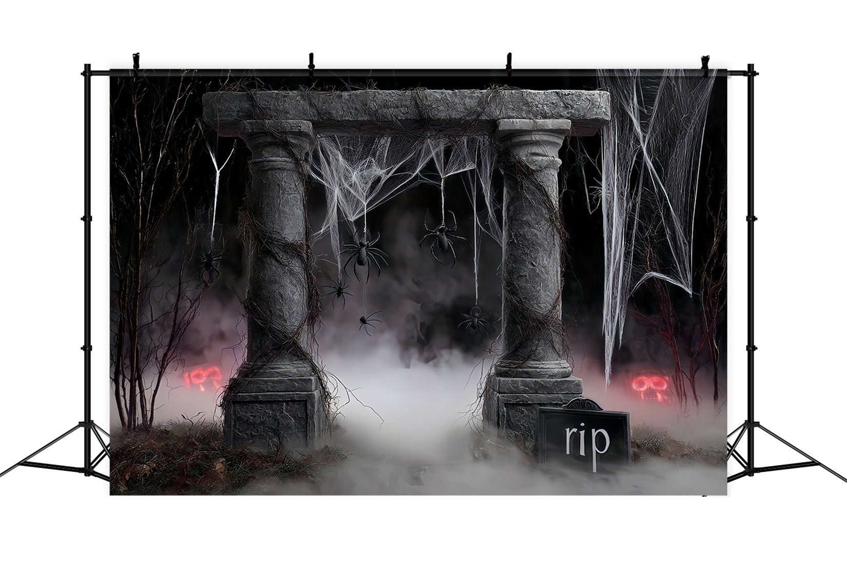 Halloween Spider Backdrop Spider Web Grave Pillars Halloween Backdrop Ideas UK TWW510-45