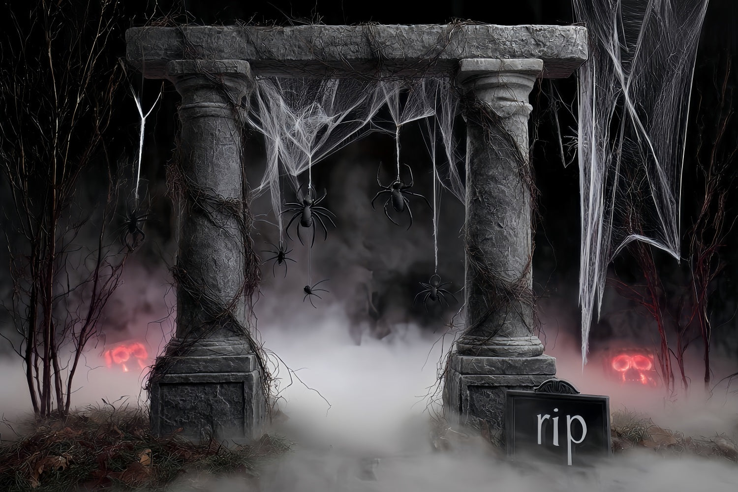 Halloween Spider Backdrop Spider Web Grave Pillars Halloween Backdrop Ideas UK TWW510-45