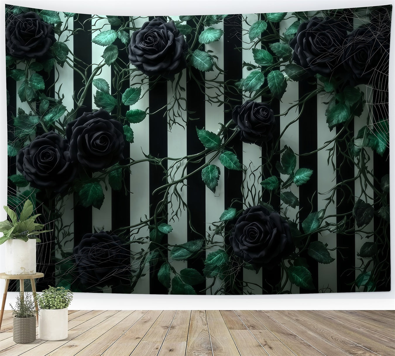 Halloween Wall Backdrop Black Roses Striped Wall Halloween Backdrops For Photos UK TWW510-46