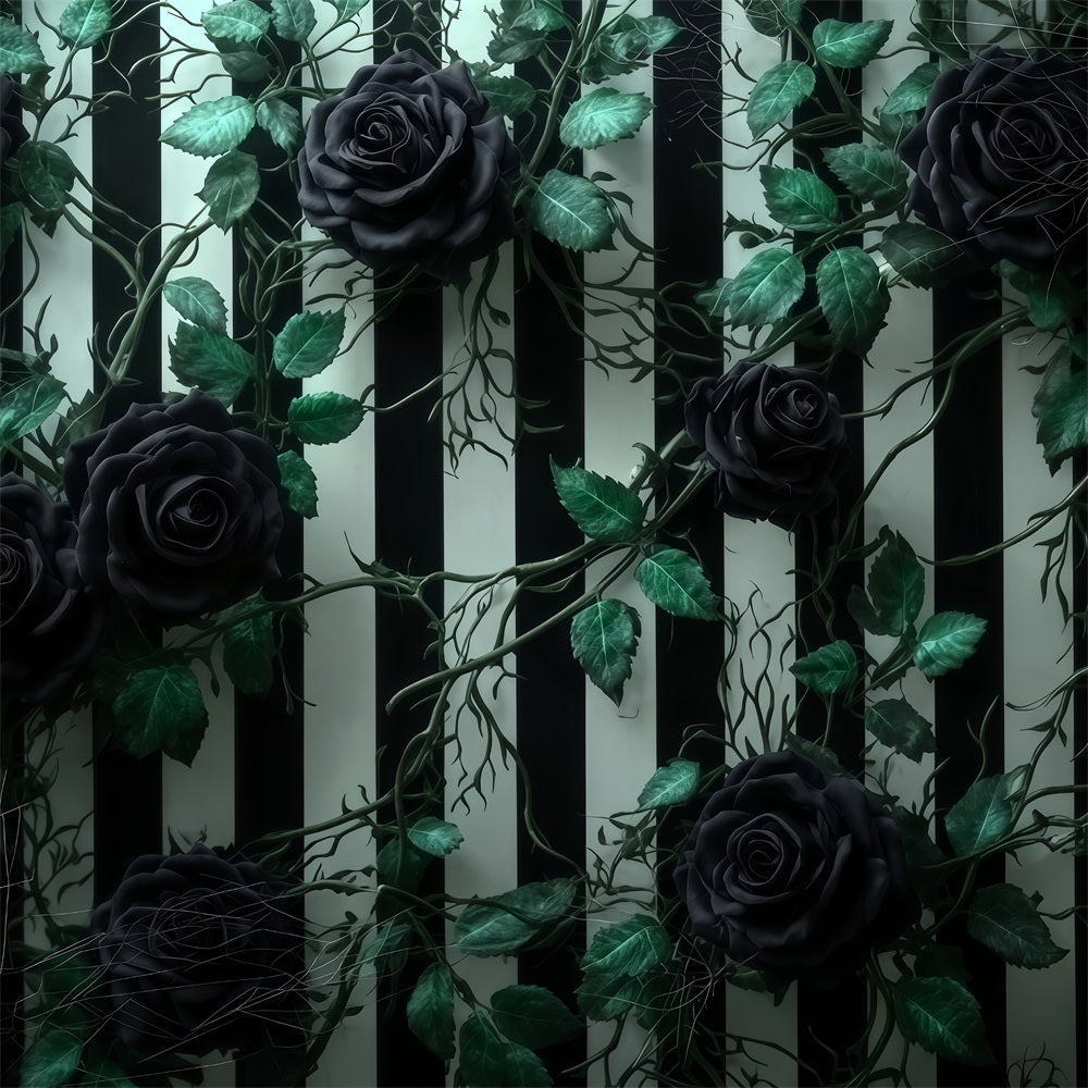 Halloween Wall Backdrop Black Roses Striped Wall Halloween Backdrops For Photos UK TWW510-46
