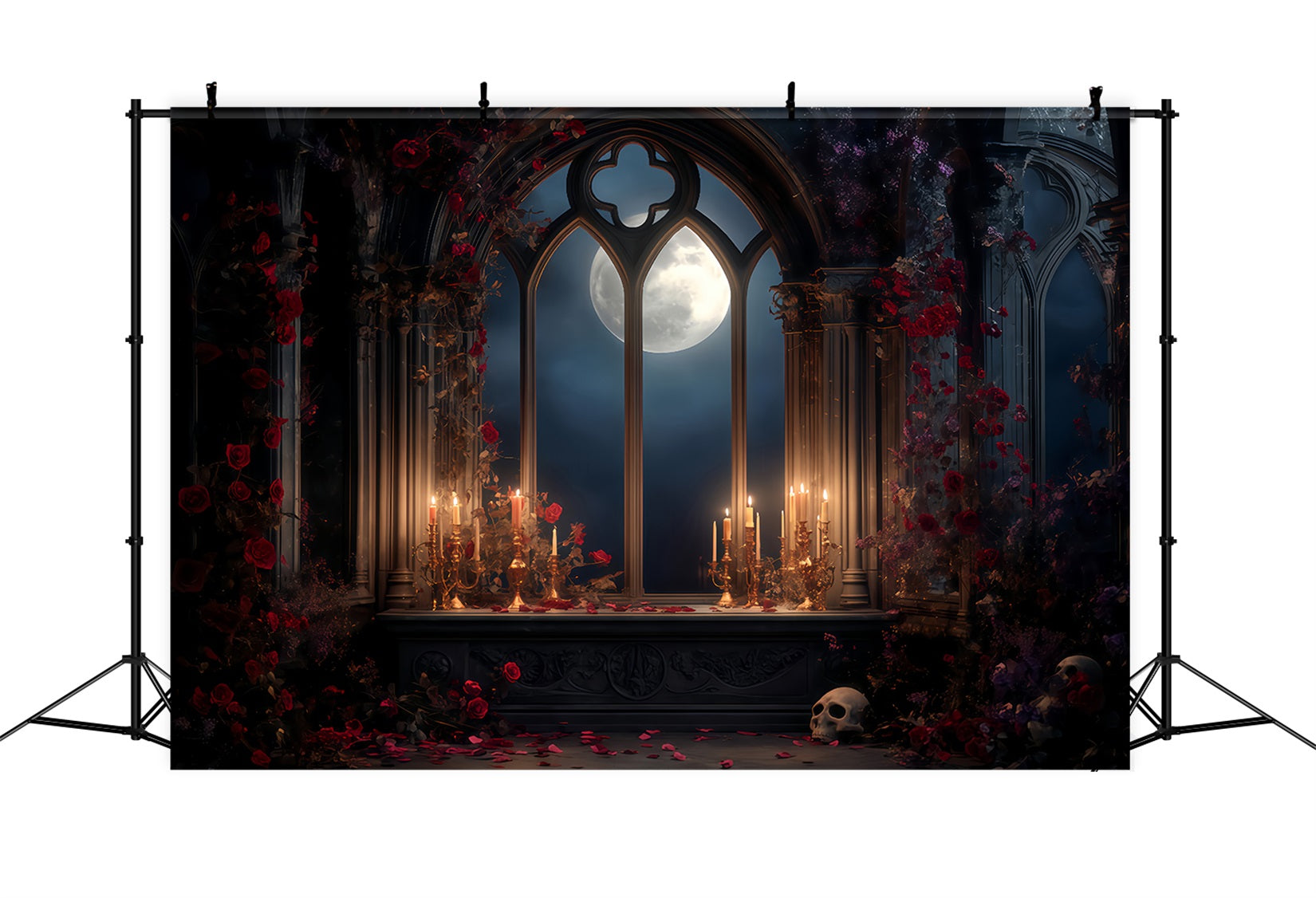 Scary Halloween Backdrops Moonlit Gothic Candle Altar Halloween Photo Backdrops UK TWW510-47