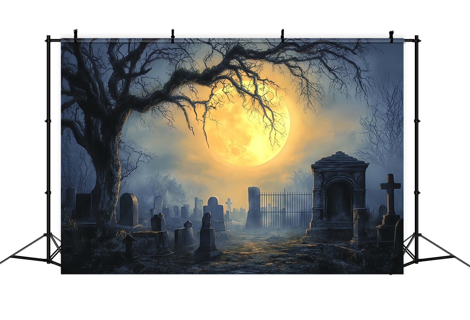 Graveyard Backdrop Full Moon Haunted Cemetery Halloween Backdrop Ideas UK TWW510-5