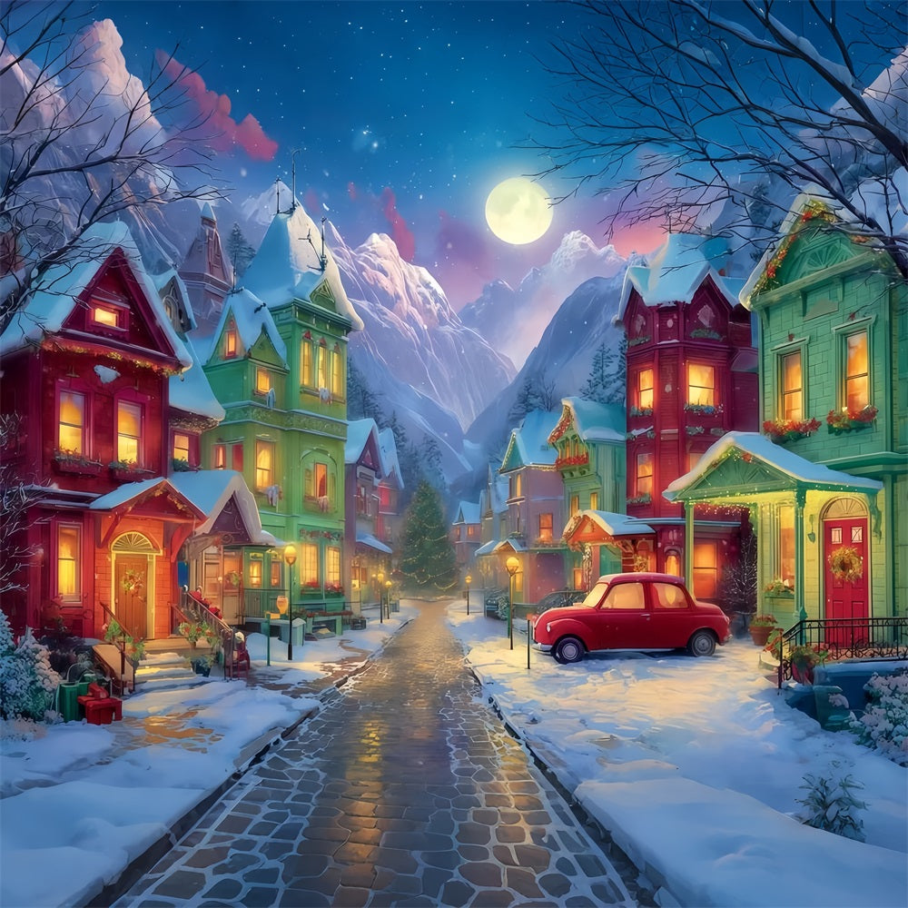 Grinch Backdrop Snowy Village Holiday Night Christmas Photography Backdrops UK TWW510-50