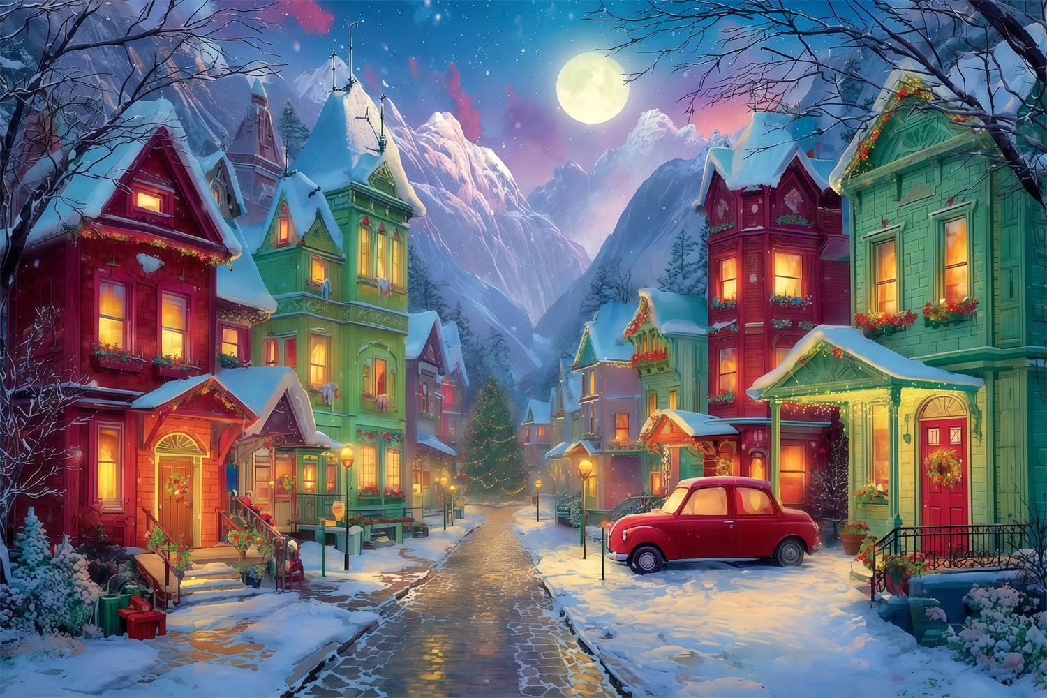 Grinch Backdrop Snowy Village Holiday Night Christmas Photography Backdrops UK TWW510-50