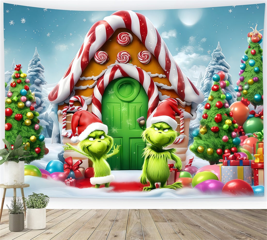 Grinch Photo Backdrop Candy House Grinch Funland Christmas Backdrops UK TWW510-51