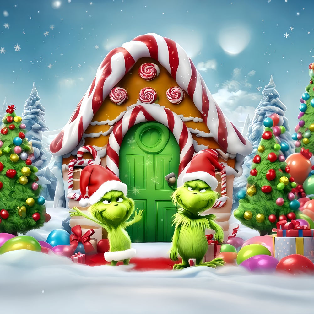 Grinch Photo Backdrop Candy House Grinch Funland Christmas Backdrops UK TWW510-51