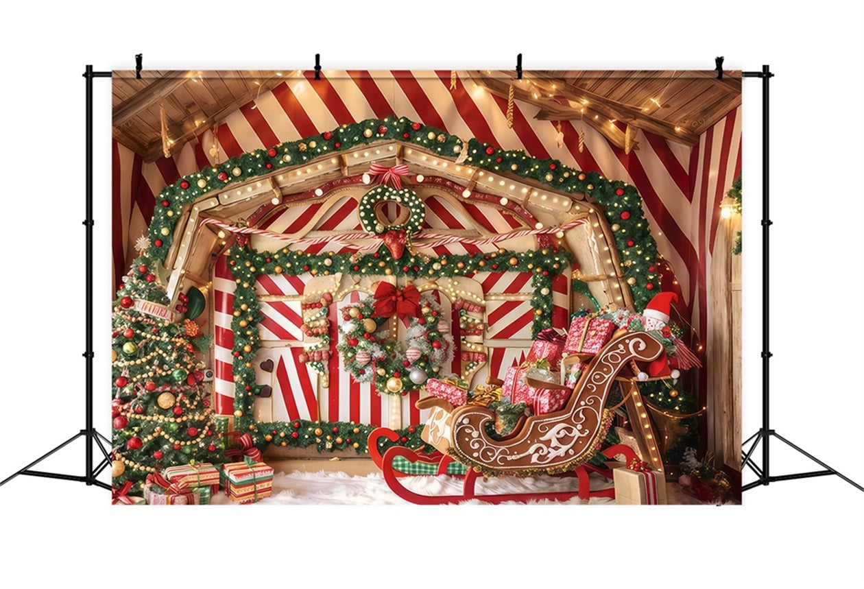 Gingerbread Backdrop Peppermint Sleigh Gift Room Christmas Photo Backdrop UK TWW510-52