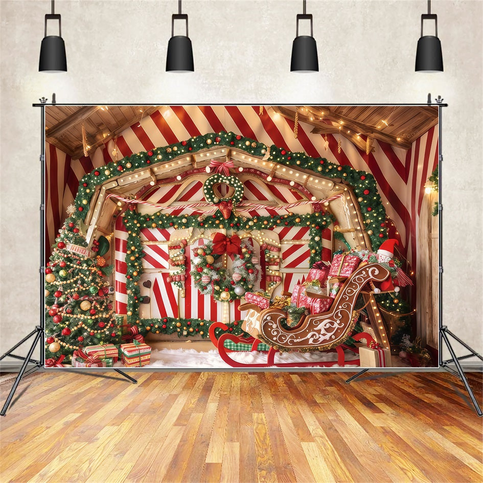 Gingerbread Backdrop Peppermint Sleigh Gift Room Christmas Photo Backdrop UK TWW510-52