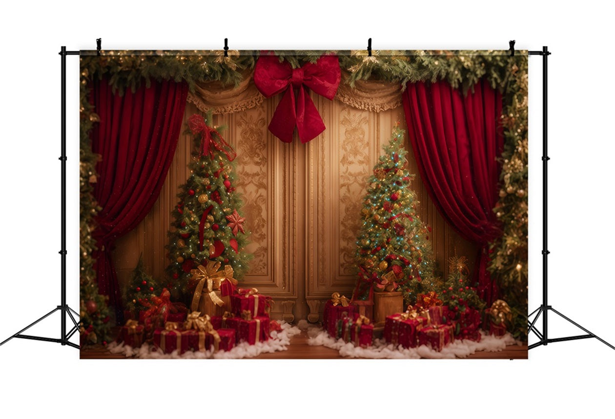Christmas Wall Backdrop Red Curtain Gift Delight Christmas Backdrop UK TWW510-56