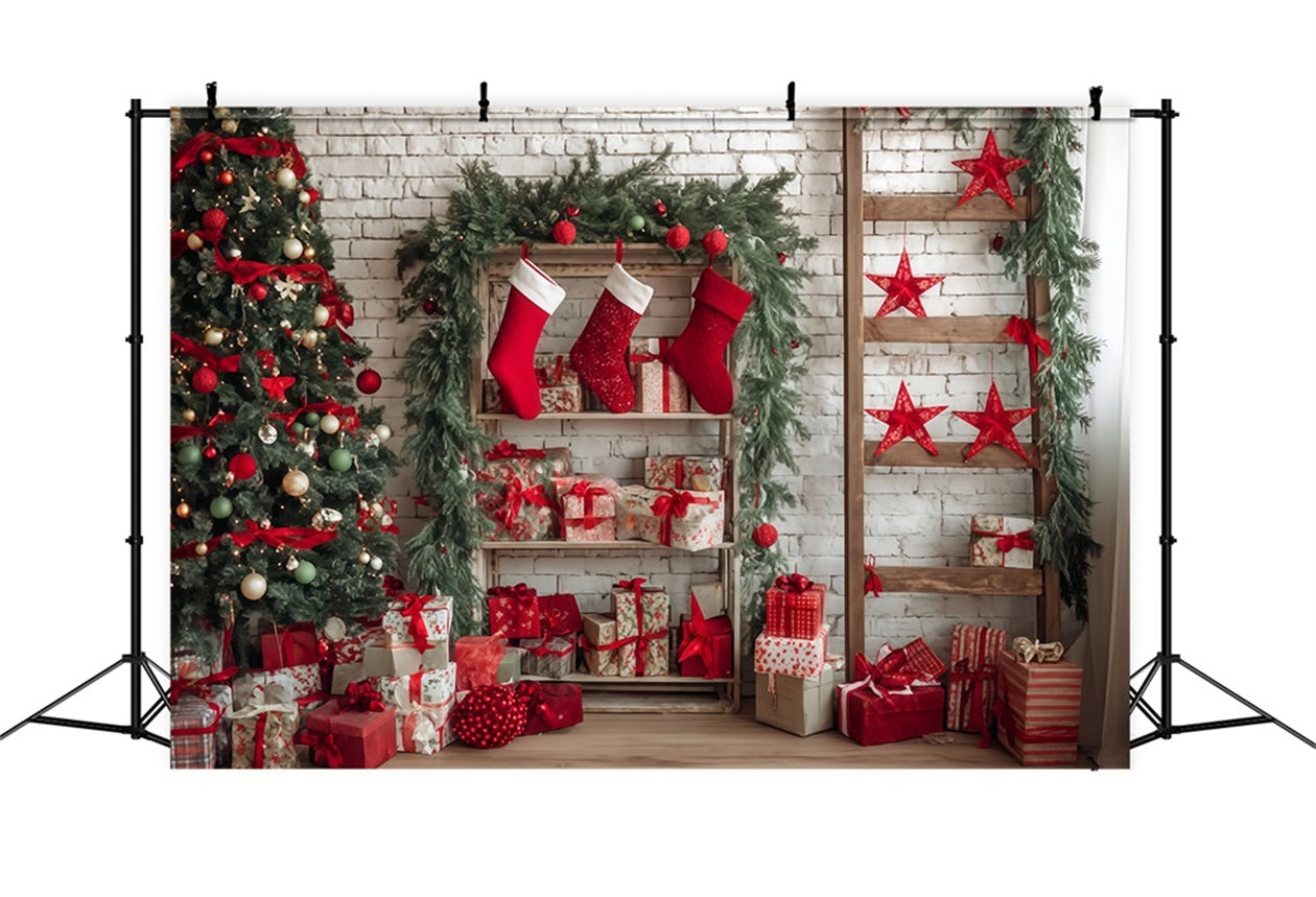 Christmas Wall Backdrop Cozy Stocking Gift Corner Christmas Backdrops UK TWW510-57