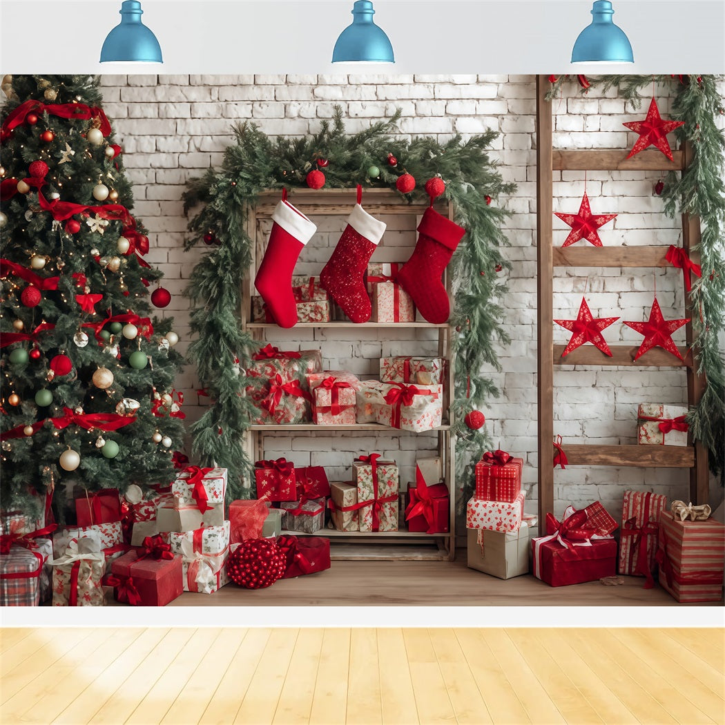 Christmas Wall Backdrop Cozy Stocking Gift Corner Christmas Backdrops UK TWW510-57