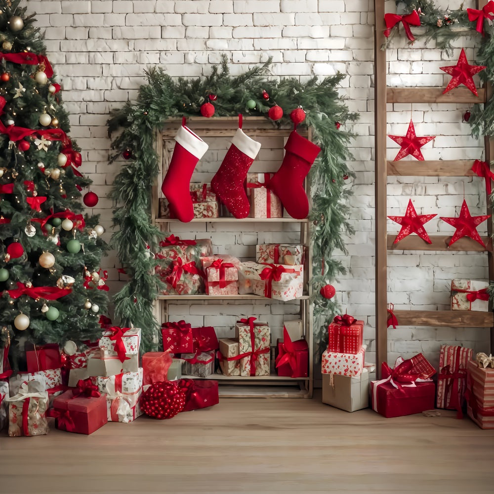 Christmas Wall Backdrop Cozy Stocking Gift Corner Christmas Backdrops UK TWW510-57