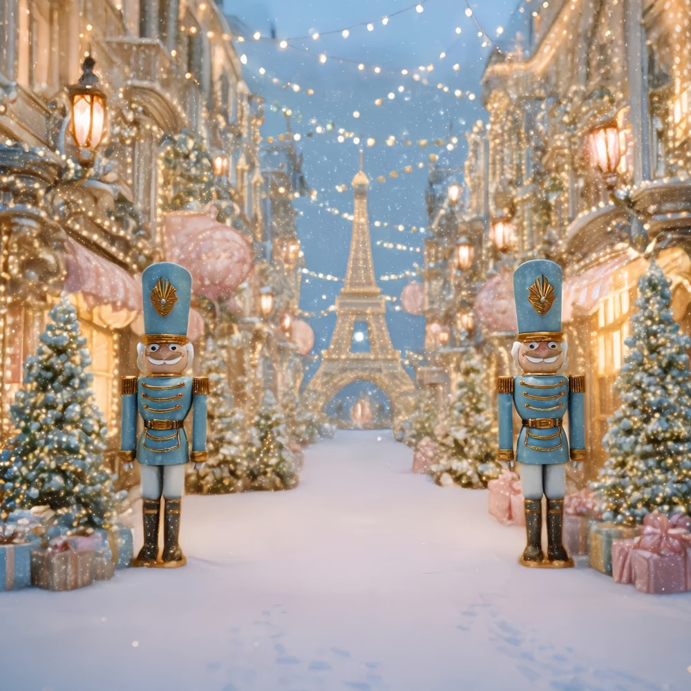 Nutcracker Backdrop Snowy Paris Winter Street Christmas Photo Backdrop UK TWW510-58