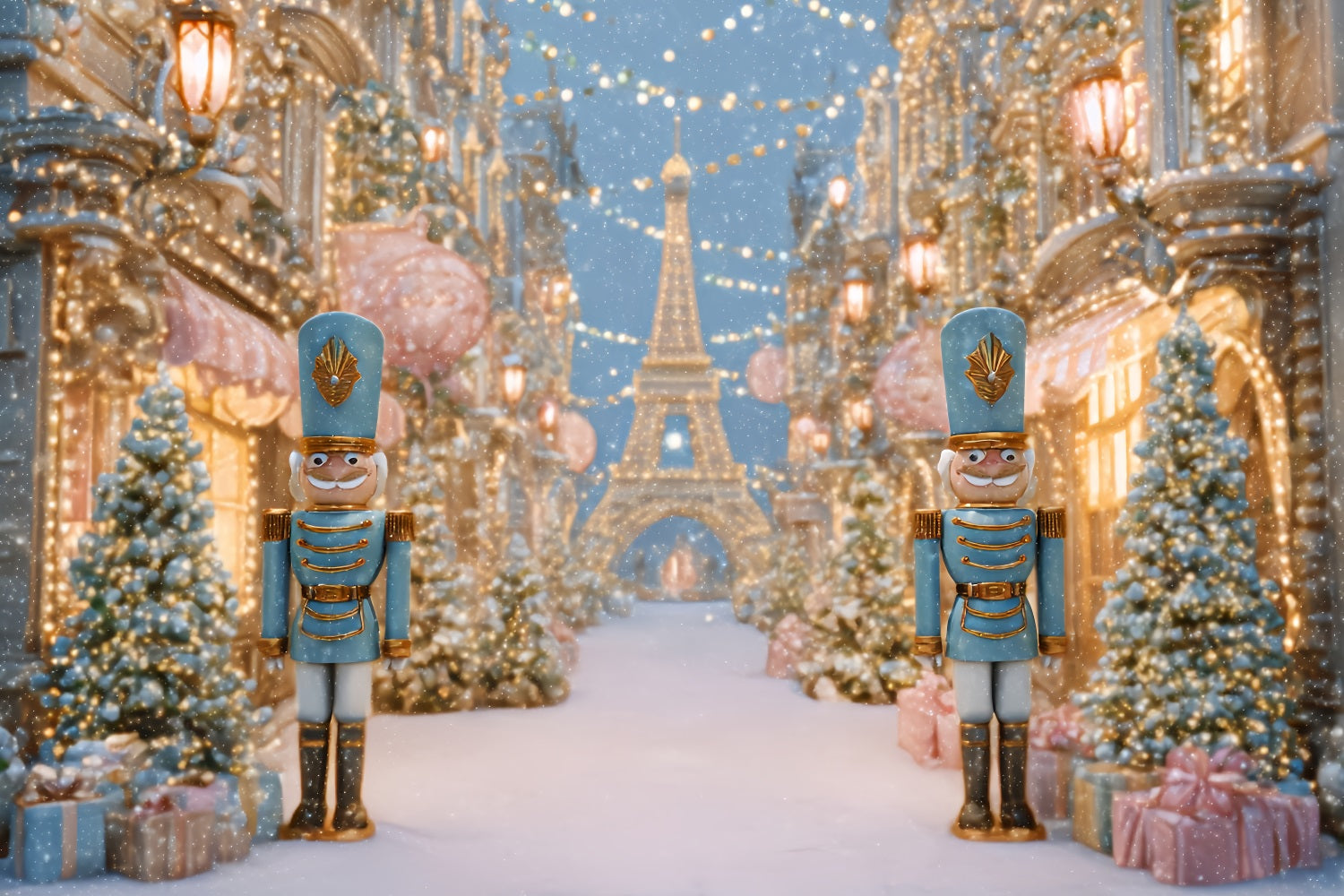 Nutcracker Backdrop Snowy Paris Winter Street Christmas Photo Backdrop UK TWW510-58