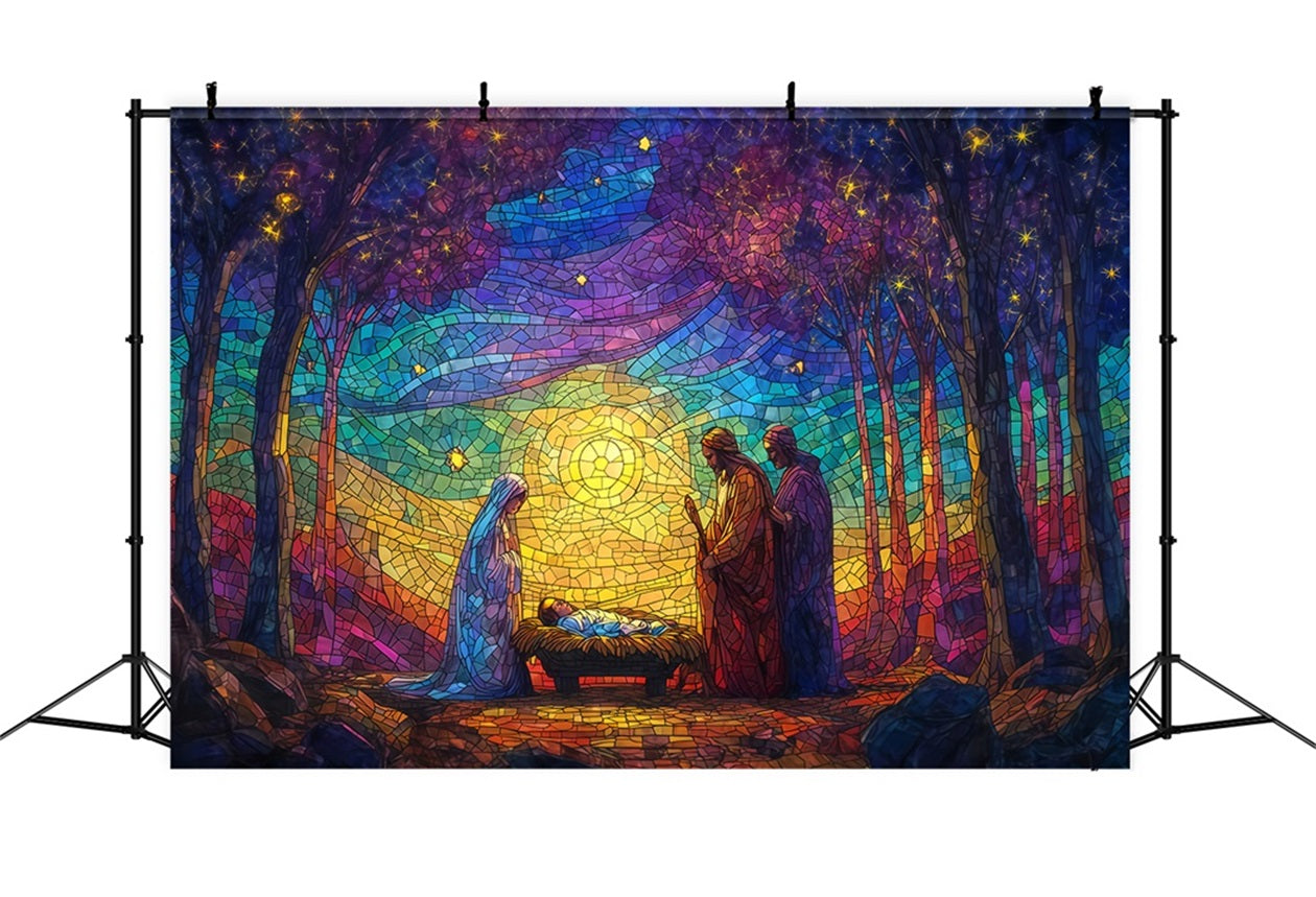 Nativity Backdrop Stained Glass Nativity Glow Christmas Backdrops Sale UK TWW510-60