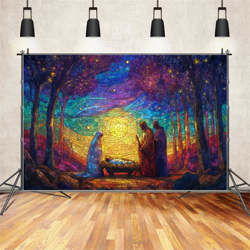 Nativity Backdrop Stained Glass Nativity Glow Christmas Backdrops Sale UK TWW510-60