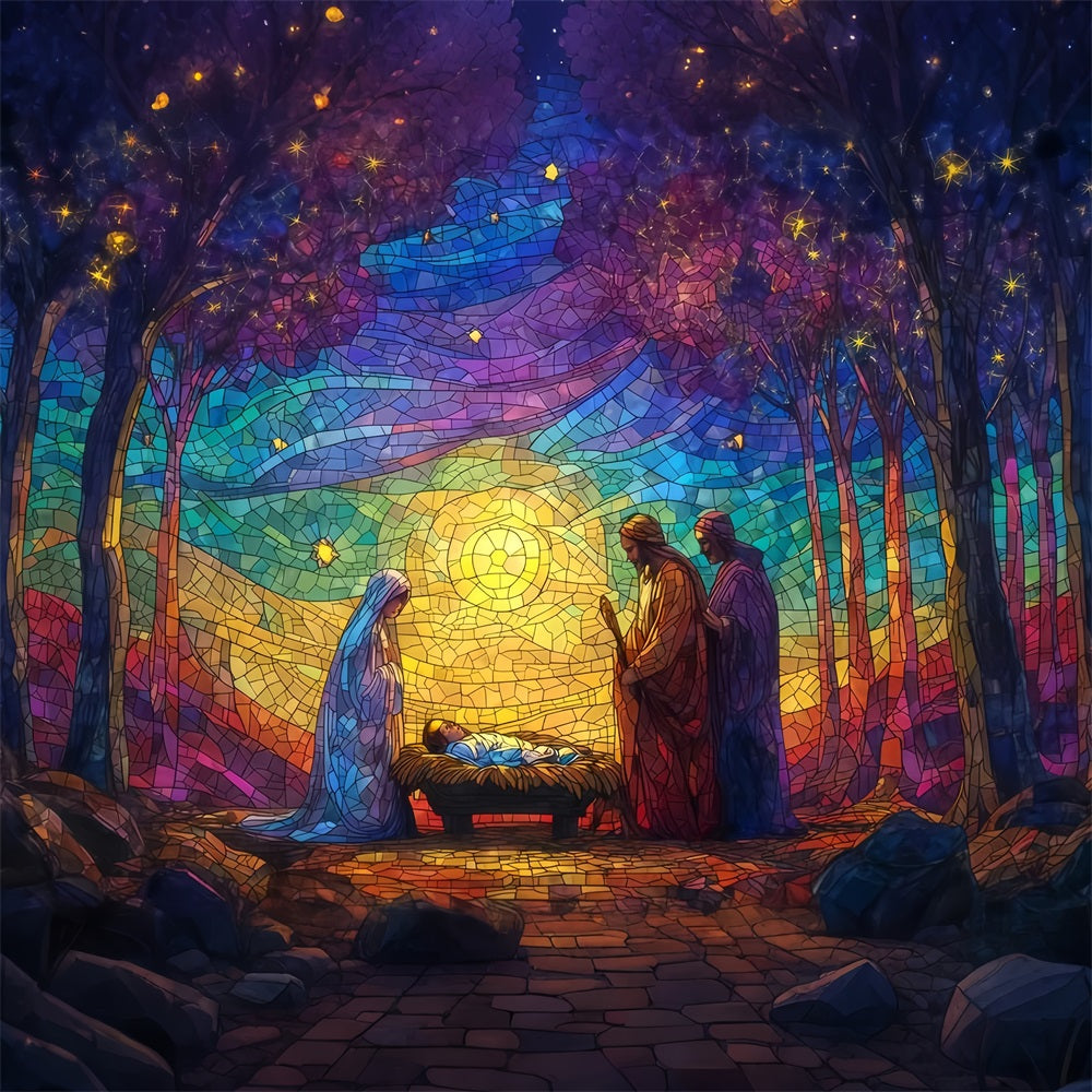 Nativity Backdrop Stained Glass Nativity Glow Christmas Backdrops Sale UK TWW510-60