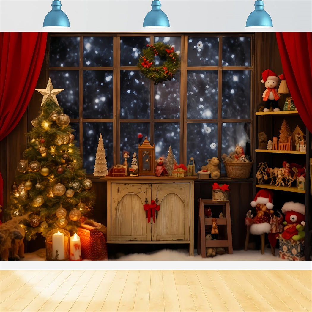 Santa Workshop Backdrop Cozy Window Toy Corner Christmas Backdrop Ideas UK TWW510-61