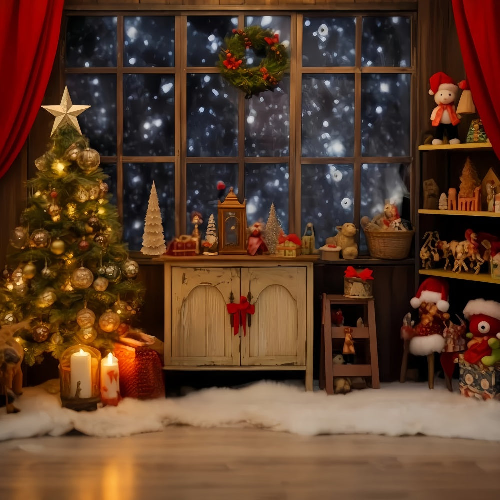 Santa Workshop Backdrop Cozy Window Toy Corner Christmas Backdrop Ideas UK TWW510-61