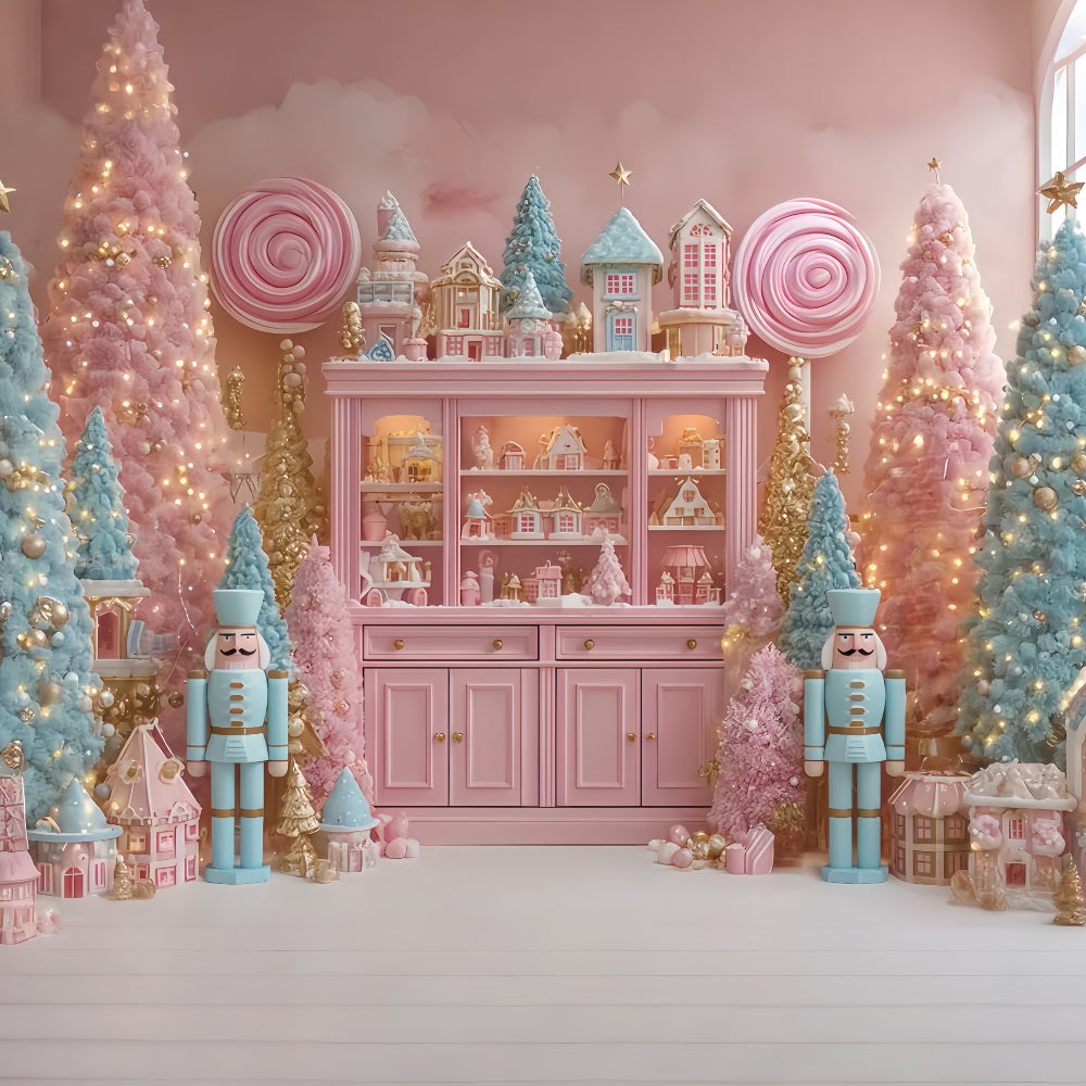 Nutcracker Backdrop Candyland Pastel Pink Trees Christmas Backdrop UK TWW510-62