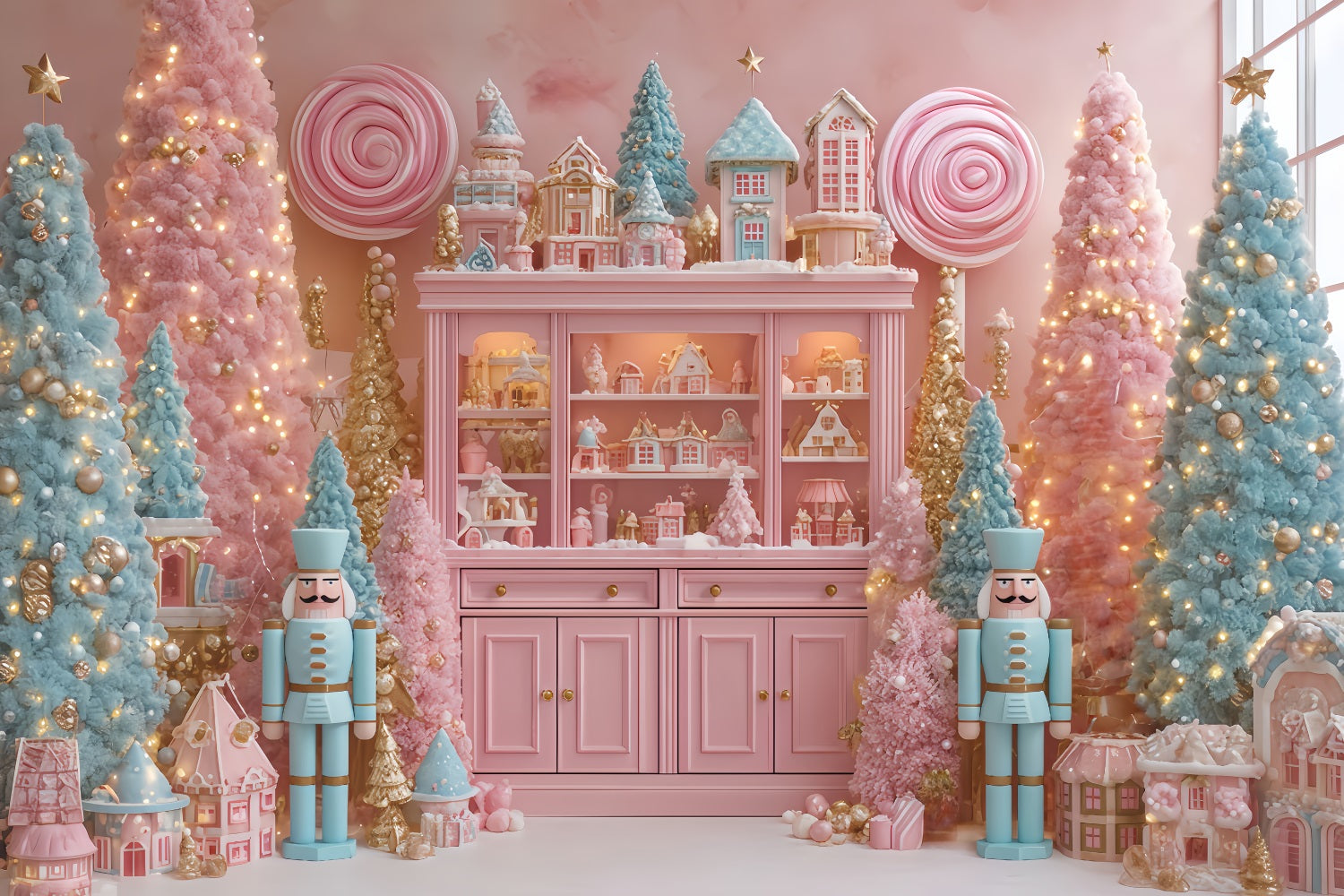 Nutcracker Backdrop Candyland Pastel Pink Trees Christmas Backdrop UK TWW510-62