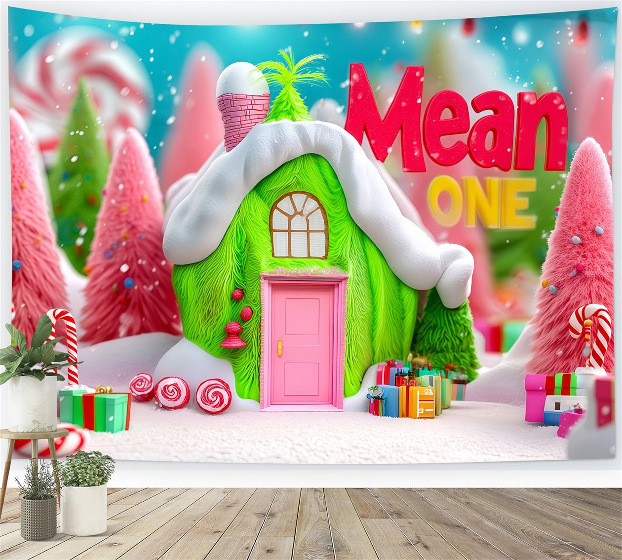 Grinch Photo Backdrop Whoville Green Candy Cottage Christmas Backdrops UK TWW510-63
