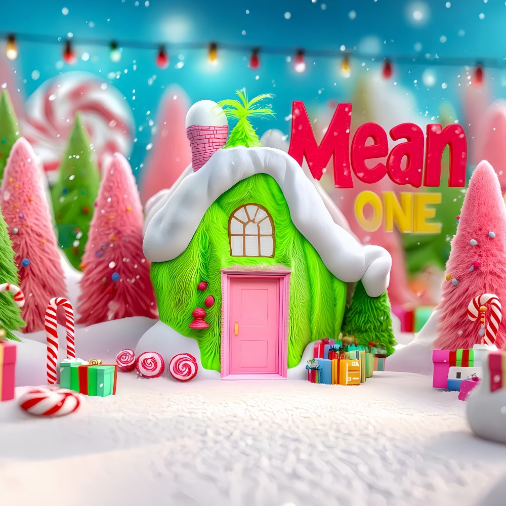 Grinch Photo Backdrop Whoville Green Candy Cottage Christmas Backdrops UK TWW510-63