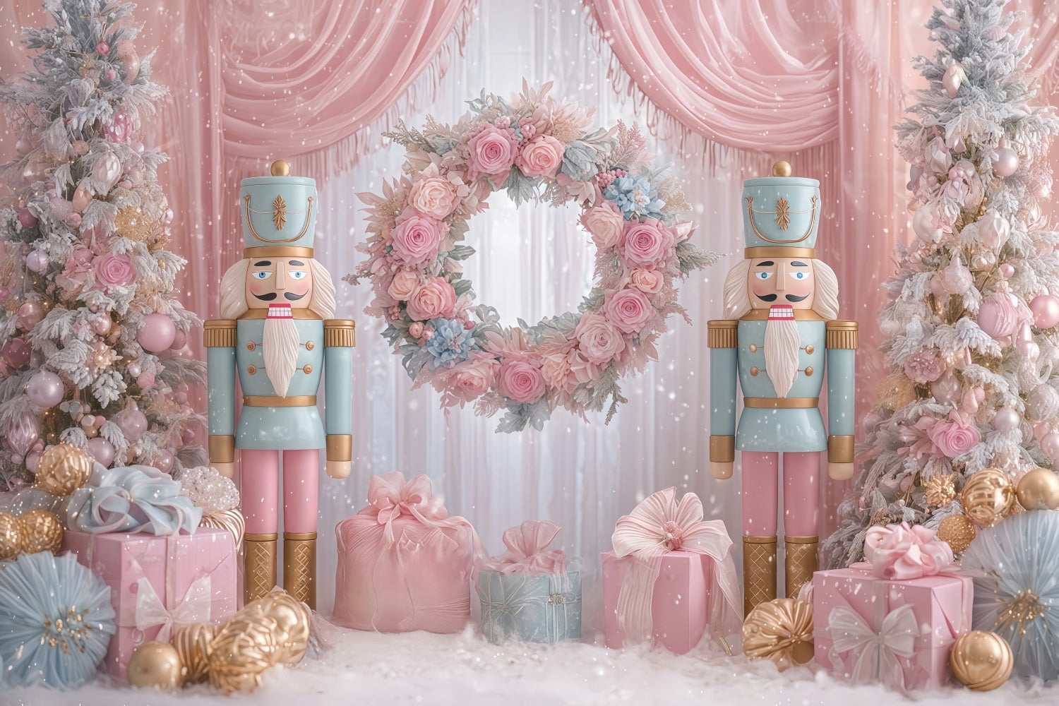 Nutcracker Backdrops Pink Nutcracker Gift Wonderland Christmas Backdrops UK TWW510-65