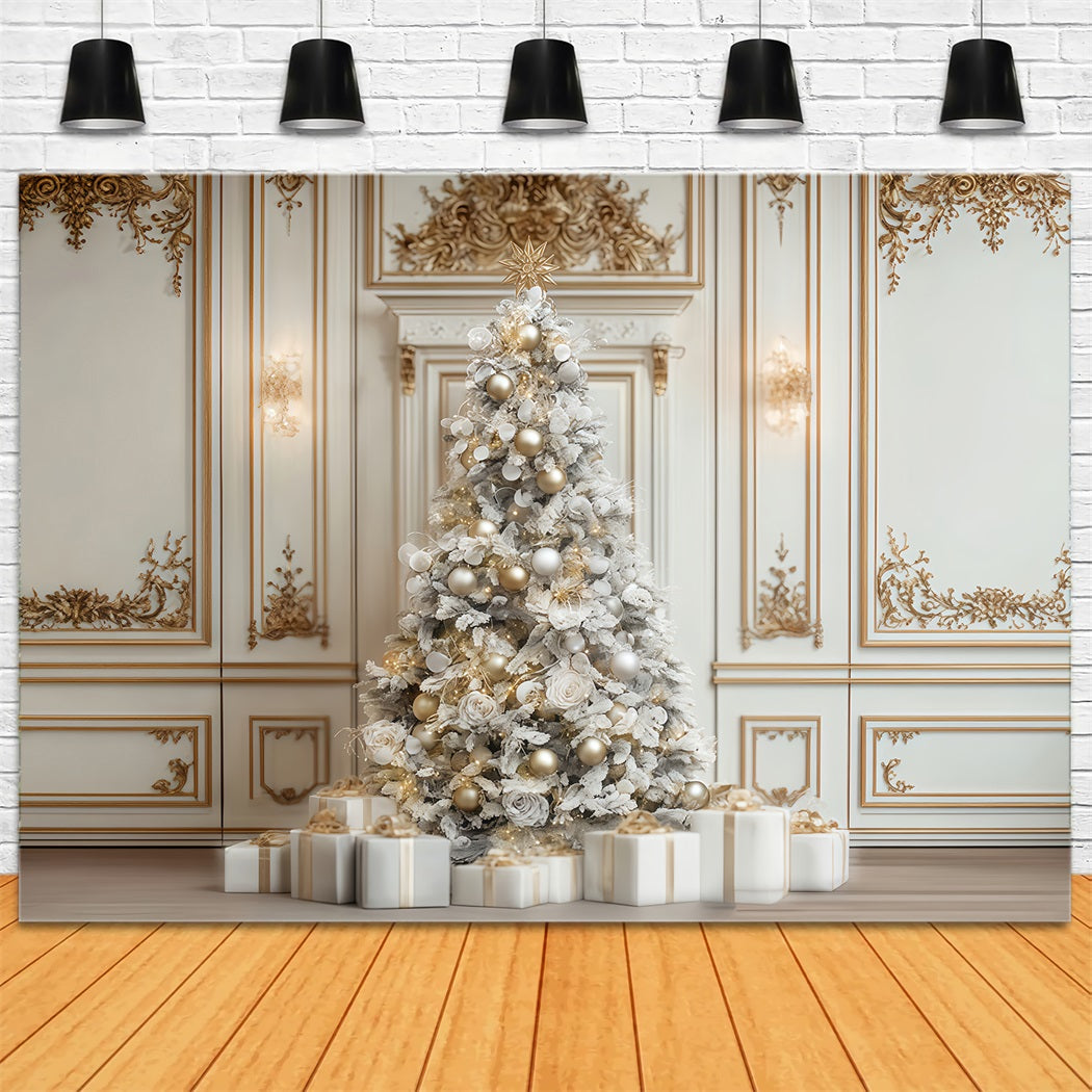 Christmas Wall Backdrop White Gold Elegant Tree Christmas Photo Backdrop UK TWW510-66