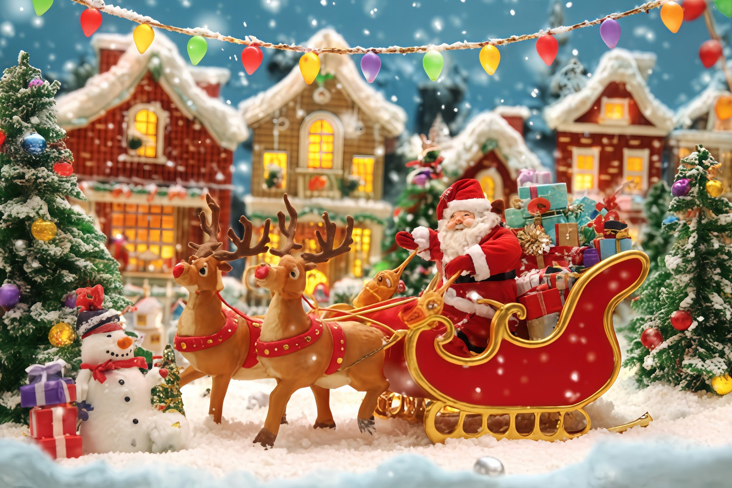 Santa Backdrop Santa Sleigh Village Parade Christmas Backdrops Sale UK TWW510-68