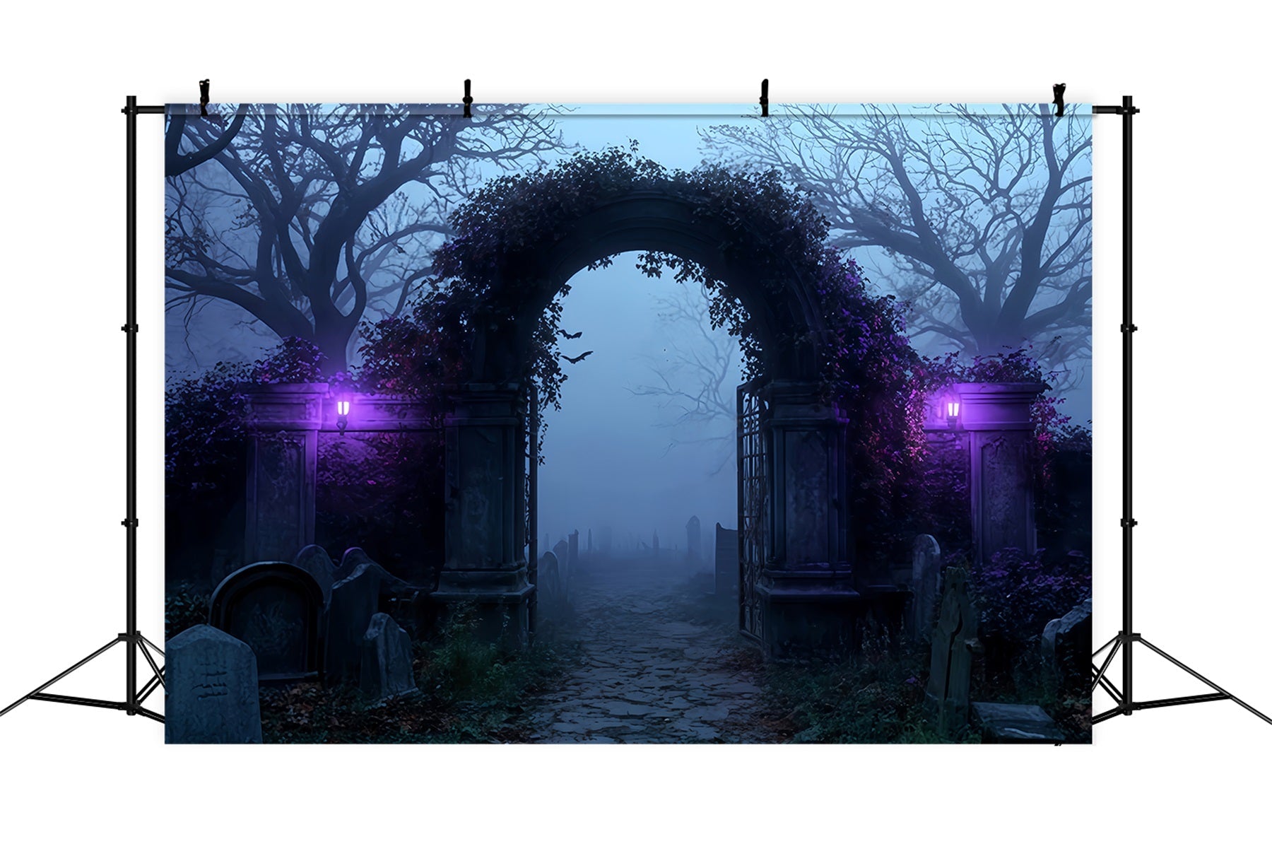 Halloween Backdrop Foggy Cemetery Archway Entrance Halloween Photo Backdrops UK TWW510-7