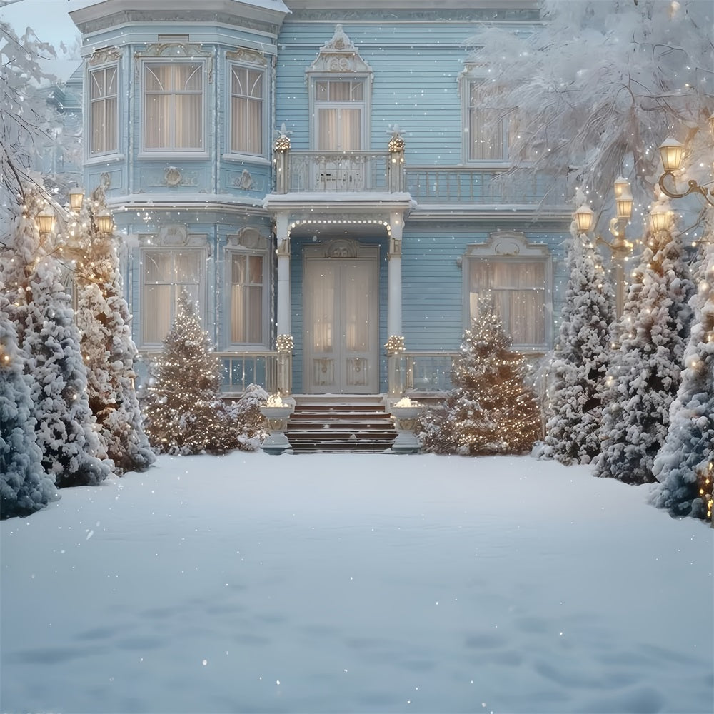 Christmas Tree Backdrop Blue Victorian Winter Mansion Christmas Backdrop UK TWW510-70