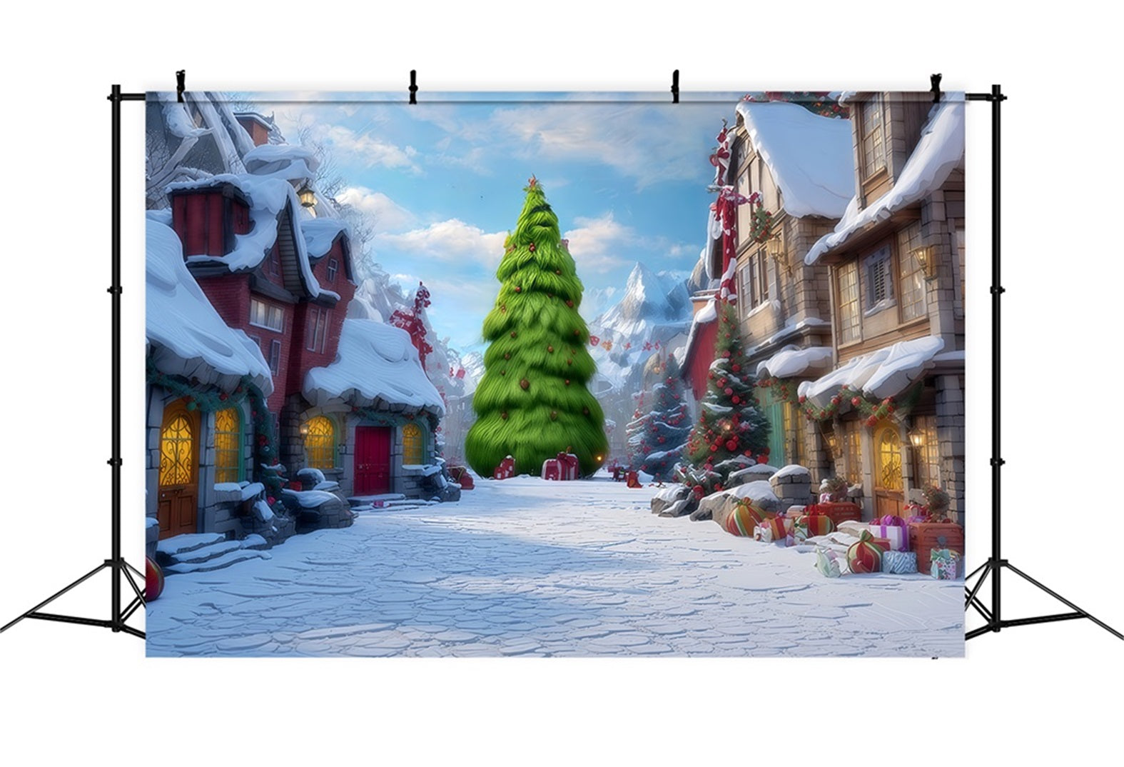 Grinch Backdrops Whoville Snowy Village Street Christmas Backdrops UK TWW510-73