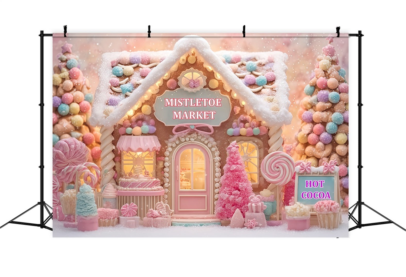 Gingerbread House Backdrop Candyland Sweet Shop Christmas Photo Backdrop UK TWW510-74
