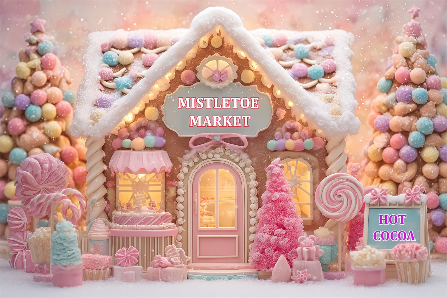 Gingerbread House Backdrop Candyland Sweet Shop Christmas Photo Backdrop UK TWW510-74