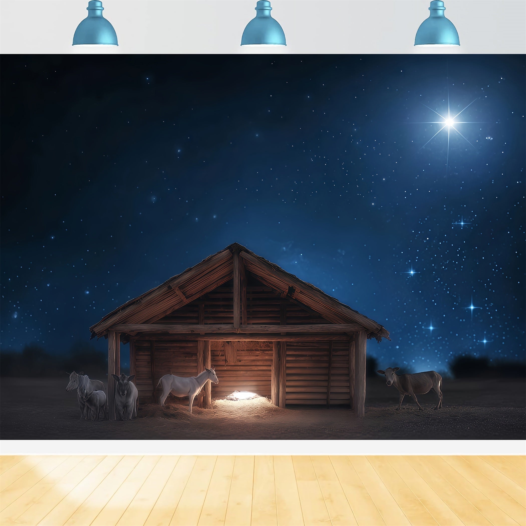 Nativity Backdrop Silent Night Manger Glow Christmas Backdrop Ideas UK TWW510-77