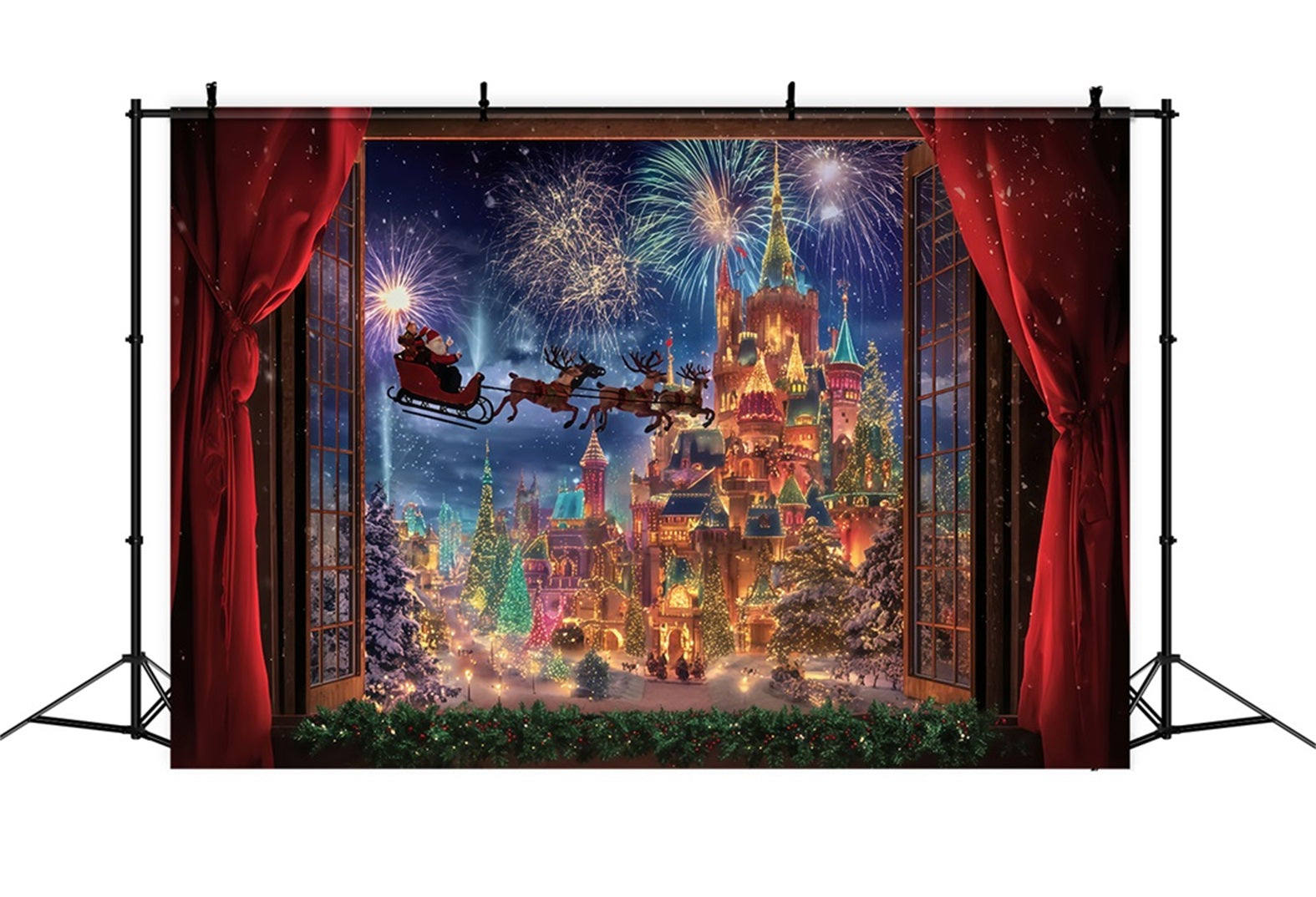 Santa Photo Backdrop Santa Sleigh Fireworks Castle Christmas Backdrop UK TWW510-78